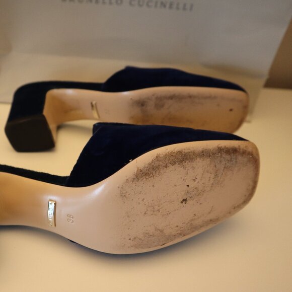 Gucci Madelyn Mules Crystal Logo Velvet Cobalt Blue Size 38 8 - Picture 8 of 12